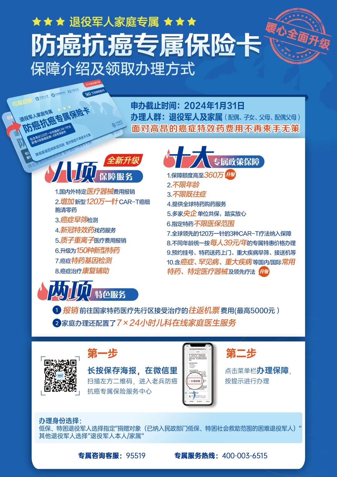 办理退役军人家庭“防癌抗癌专属保险卡”倒计时不到1个月！(图1)