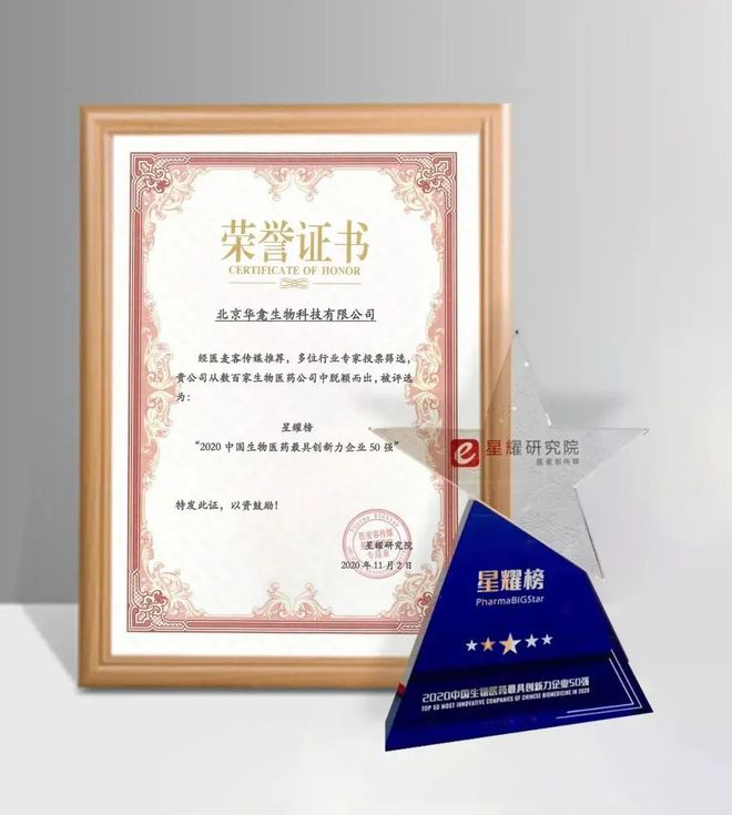 华龛生物荣获2020BPID星耀榜生物医药企业最具创新力50强【星动态】(图1)