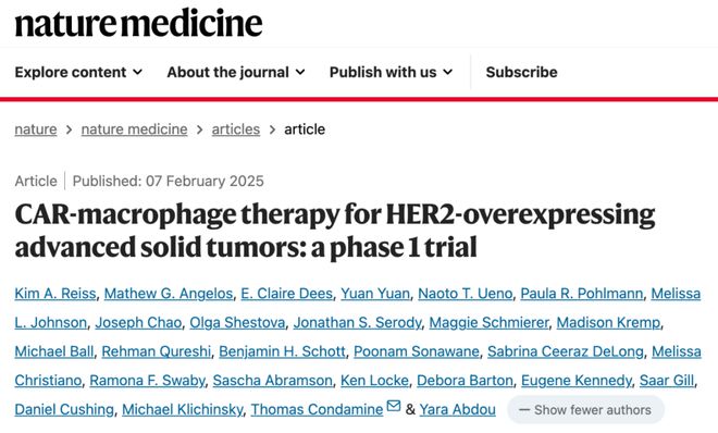 NatureMedicine：首个CAR-巨噬细胞疗法临床试验结果公布安全有效治疗晚期实体瘤(图1)