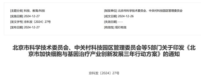 《北京市加快细胞与基因治疗产业创新发展三年行动方案》发布(图1)