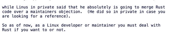 Linus将不顾反对合并Rust代码？！内核维护者无奈强调：不能让“癌症”扩散！(图1)