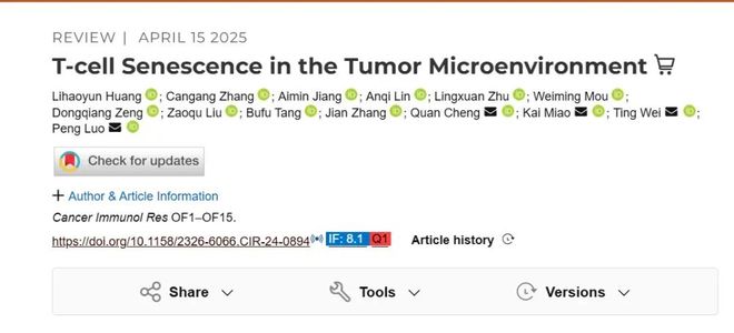 Cancer Immuno Res丨张健魏婷罗鹏团队阐明肿瘤微环境中T细胞衰老(图1)