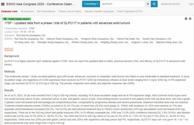 齐鲁制药两款抗肿瘤创新药最新临床数据亮相2025年欧洲肿瘤内科学会亚洲年会(图4)