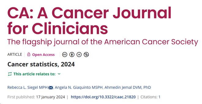 神刊CA:美国2024癌症报告预估新发病例突破200万(图1)